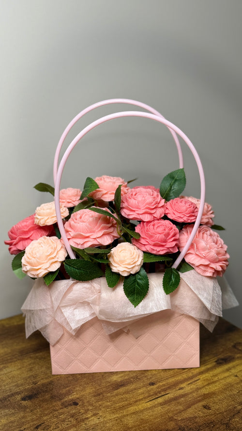 "Rose Garden" Handcrafted Pink Rose Soap Bouquet