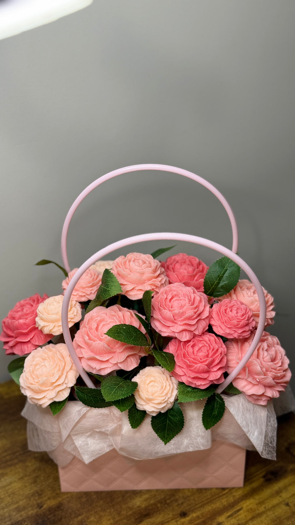 "Rose Garden" Handcrafted Pink Rose Soap Bouquet