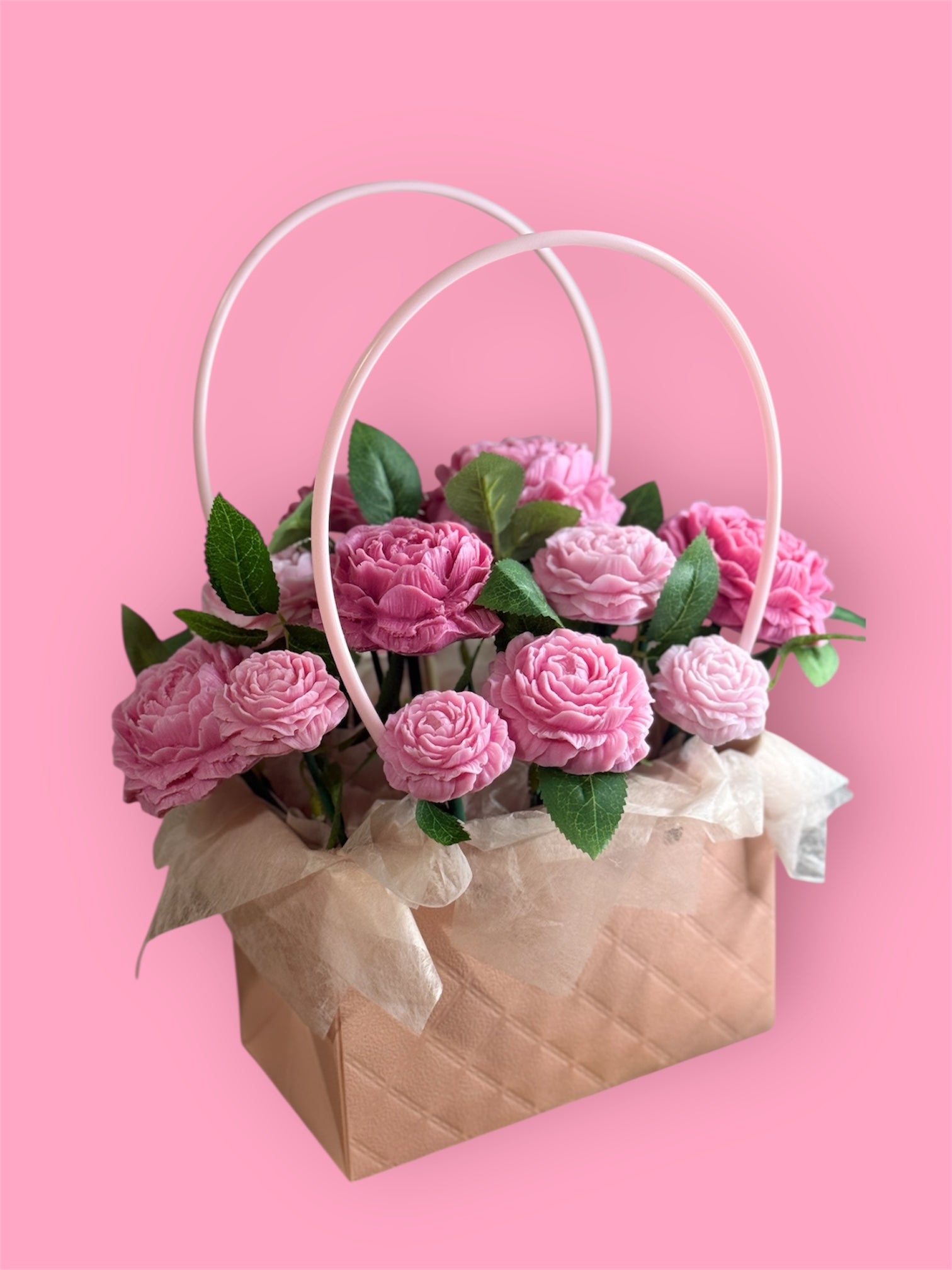 "Rose Garden" Handcrafted Pink Rose Soap Bouquet