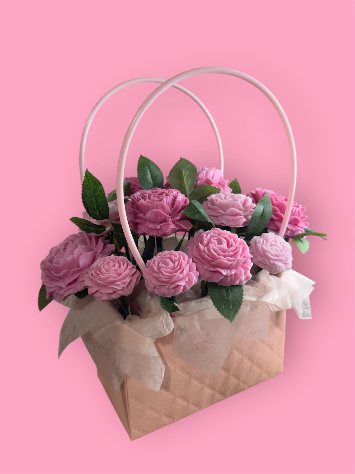 "Rose Garden" Handcrafted Pink Rose Soap Bouquet