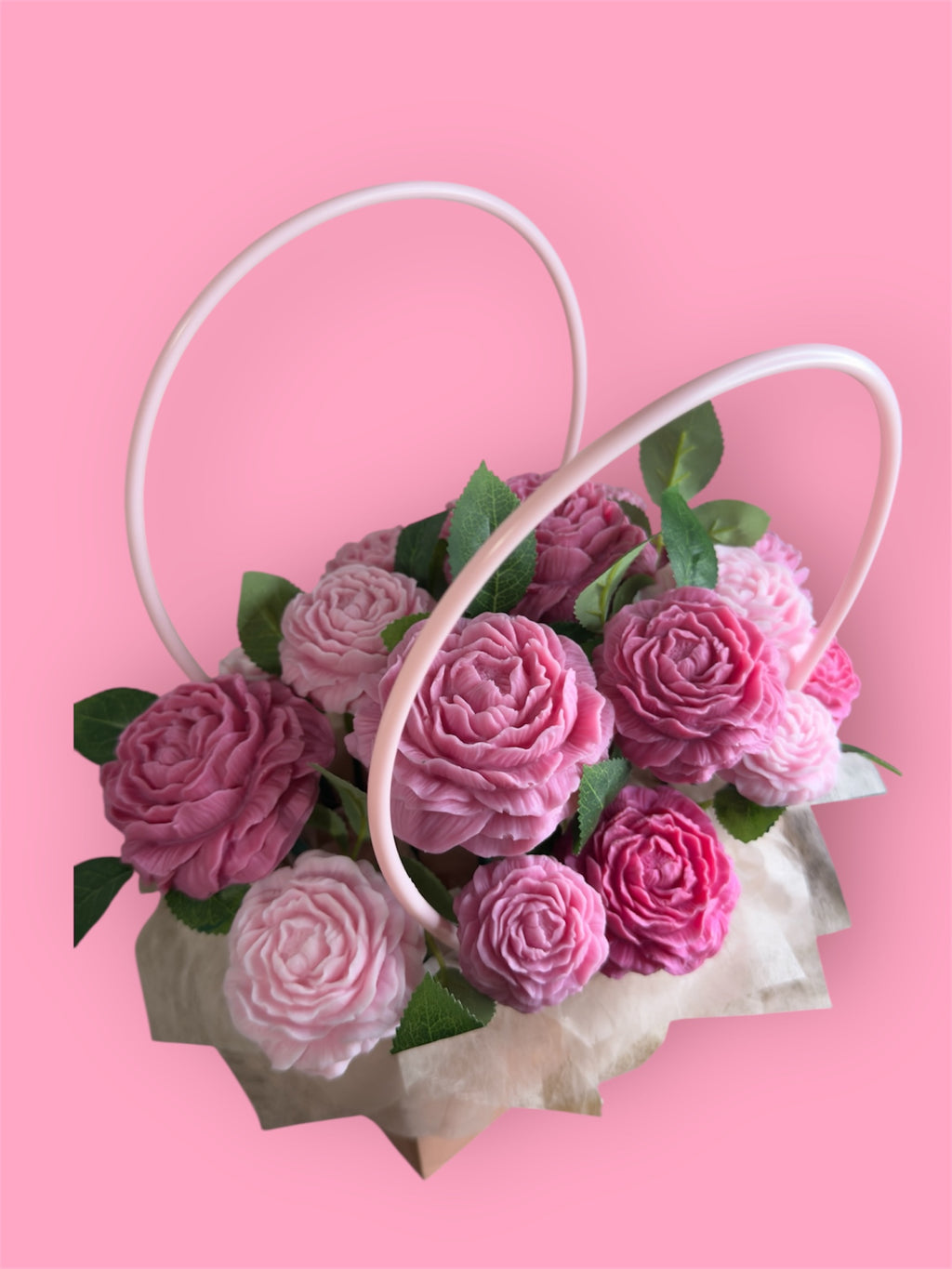 "Rose Garden" Handcrafted Pink Rose Soap Bouquet