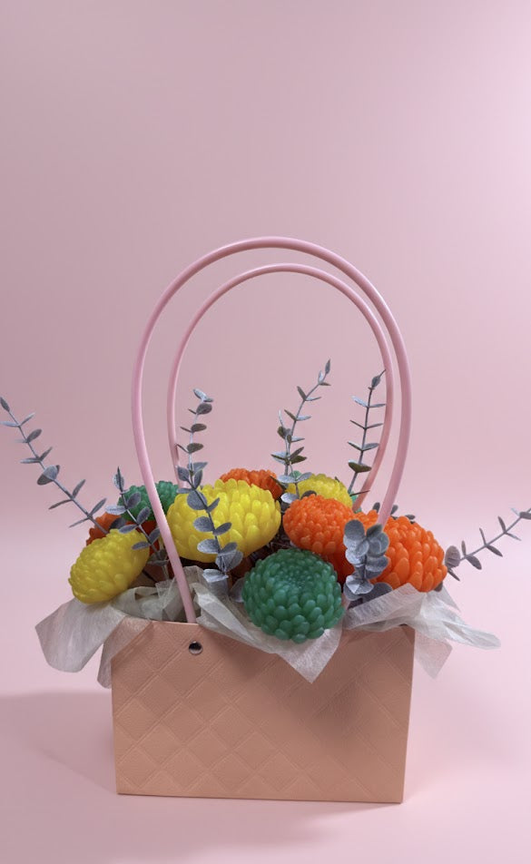 Soap Flower Gift Basket - Realistic Chrysanthemum Bouquet - Handmade in Canada - O.K. Bubbles
